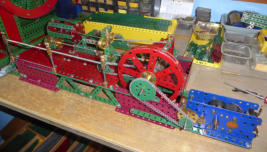 Meccano Single Horitontal Steam Engine on the bench